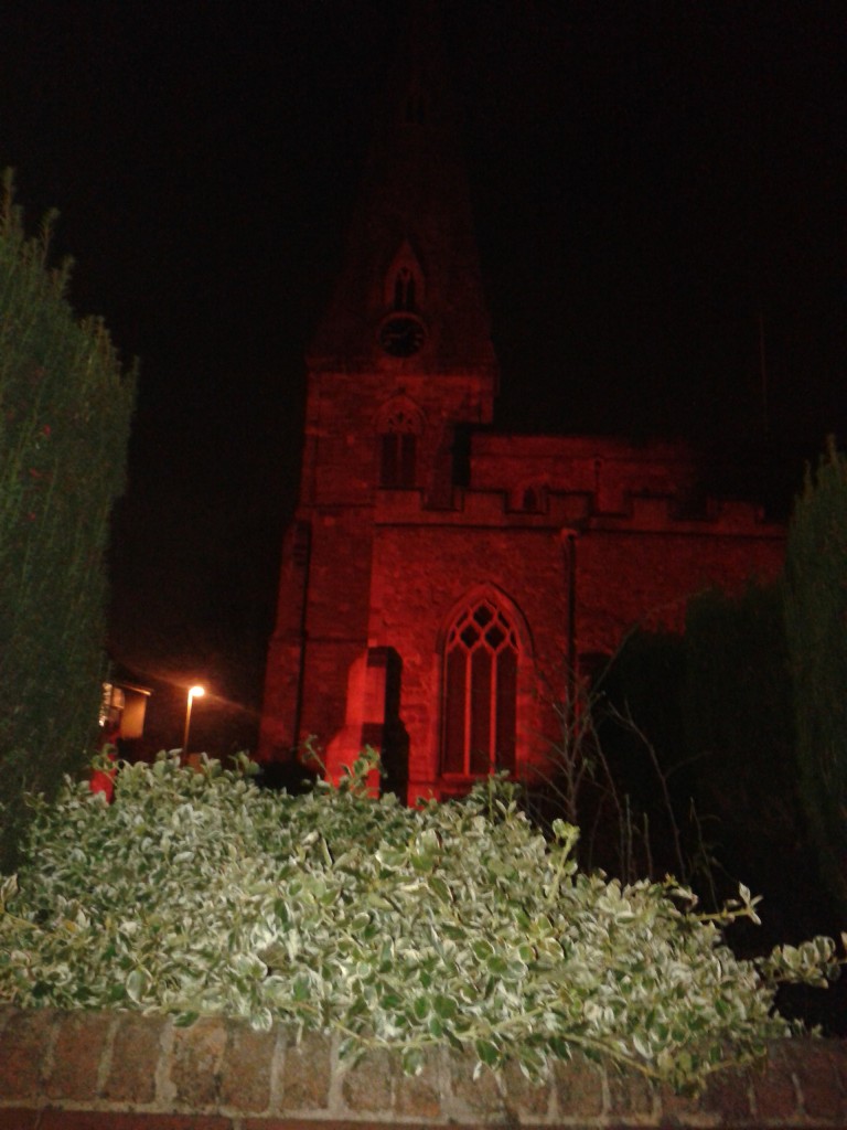 Oadby Church Lit Up Red